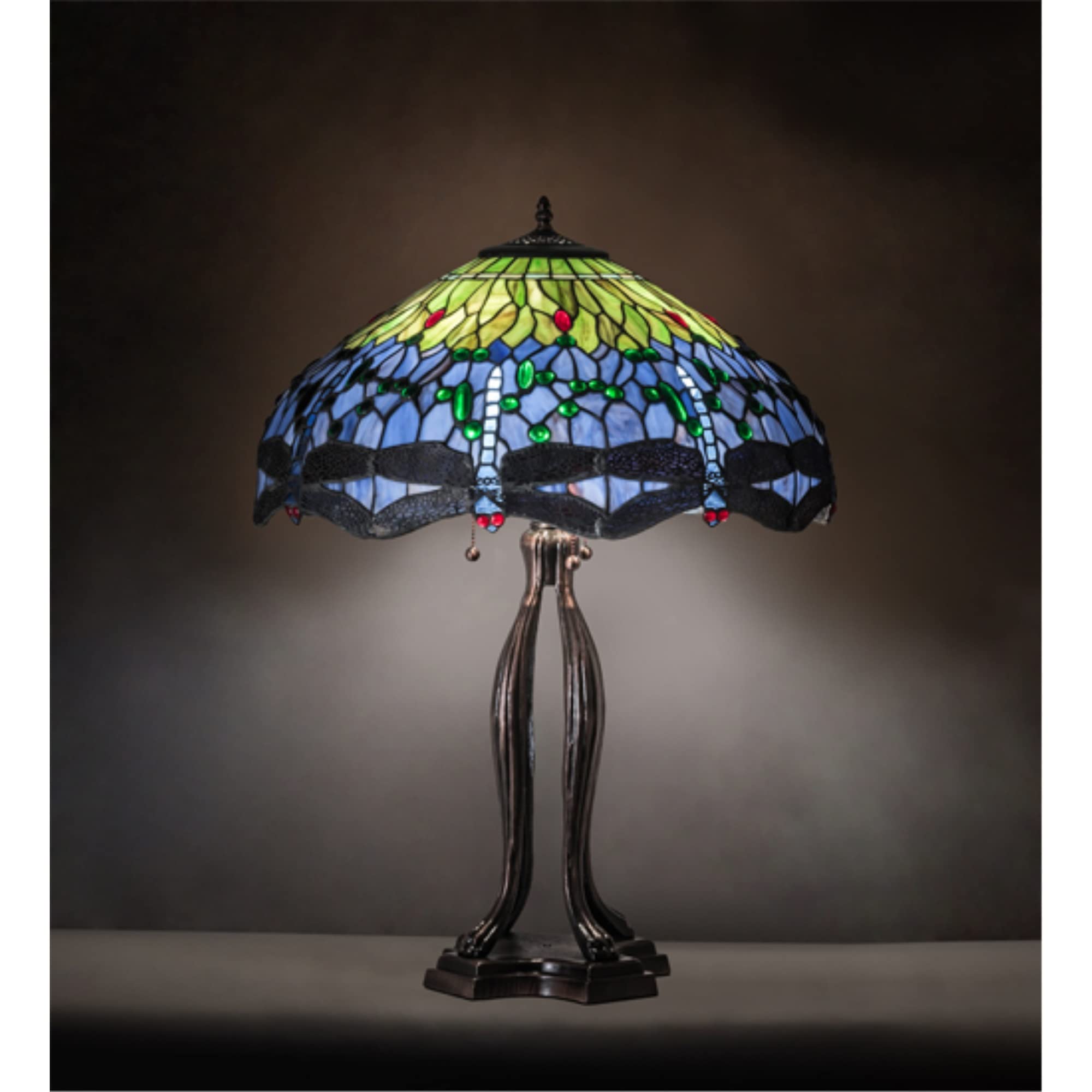 Meyda Tiffany 109609 Mica Three Light Table Lamp - Tiffany Hanginghead Dragonfly Collection in Dark Mahogany Bronze Finish (22 Inches) - Perfect for Living Room, Bedroom, and Office Decor