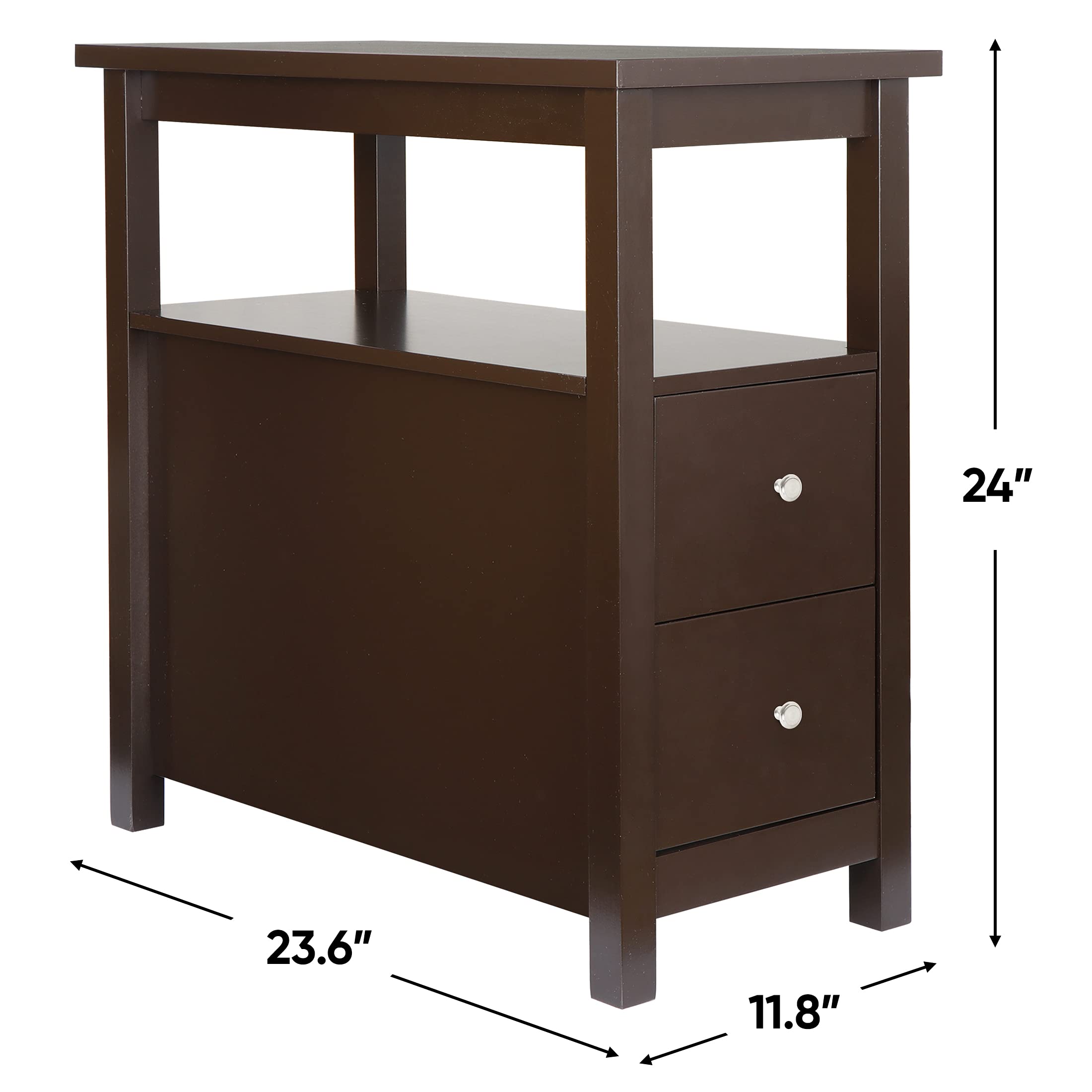 ZENY 2-Piece Narrow Side Table Set with Storage Shelf & Drawers - Small End Table for Bedroom, Living Room, Kitchen - Espresso Wood Finish - Perfect for Compact Spaces, Nightstands, Sofa Side Tables & Home Organization