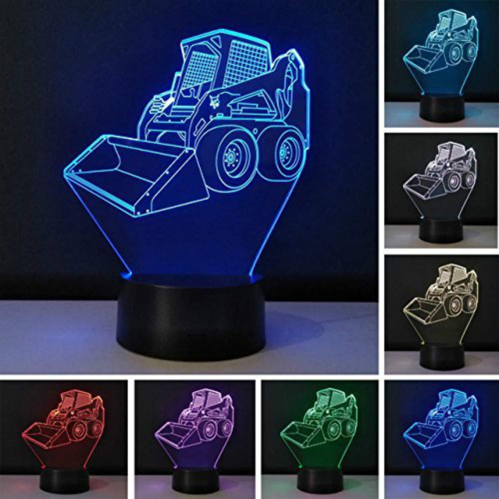 3D Forklift Tractor Truck LED Night Light - 7 Color Changing Optical Illusion Table Lamp for Kids Room, Birthday Gift, Christmas Decor, Office Desk & Nursery Lighting