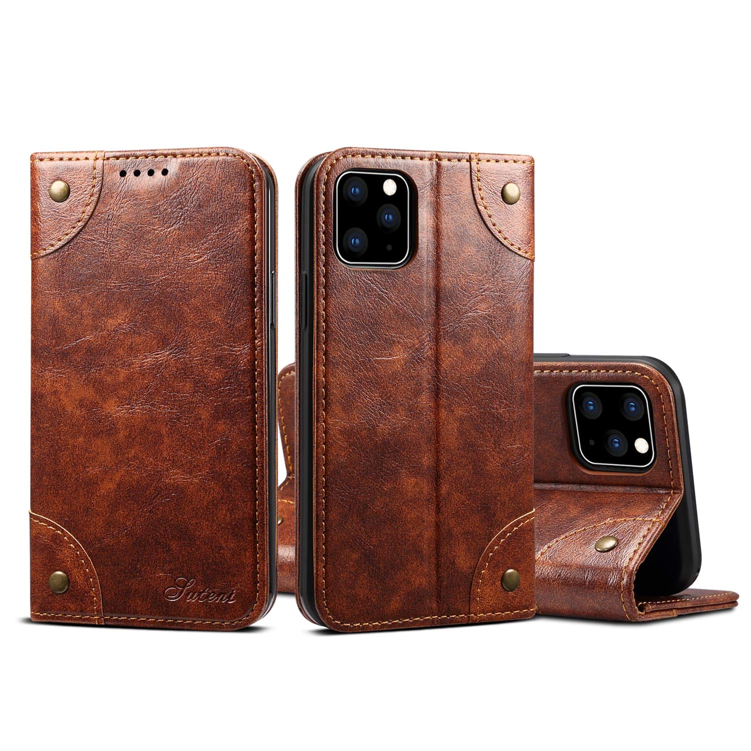 SINIANL Leather Wallet Case for iPhone 11 Pro Max (6.5 inch 2019) - Magnetic Folio Cover with Stand, ID Holder & Credit Card Slots | Book Design | Khaki Color | Perfect for Business, Travel & Daily Use