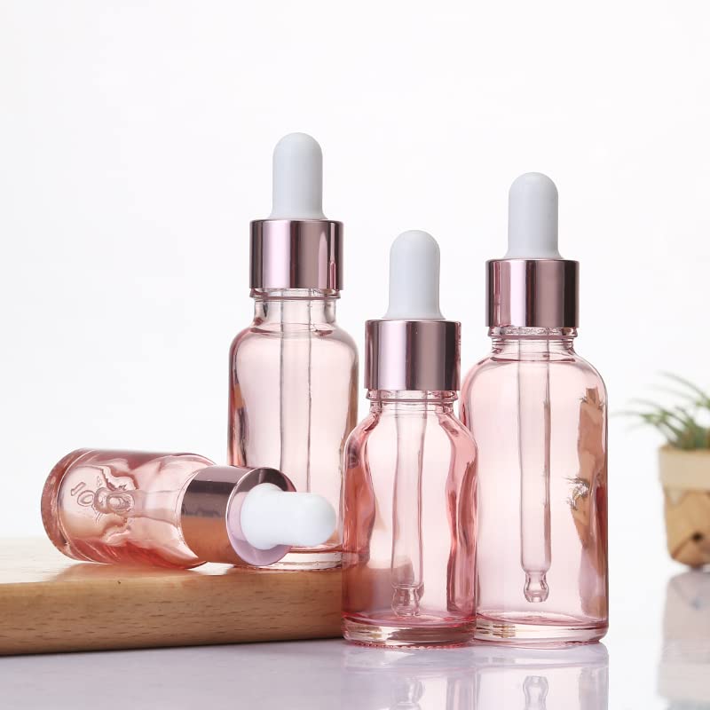 SNOW DIAMOND 10ml Empty Glass Dropper Bottles (4-Pack) - Rose Pink Tint with Gold Caps for Essential Oils, Perfume, Tinctures & DIY Beauty - Perfect for Aromatherapy, Travel & Gift Packaging