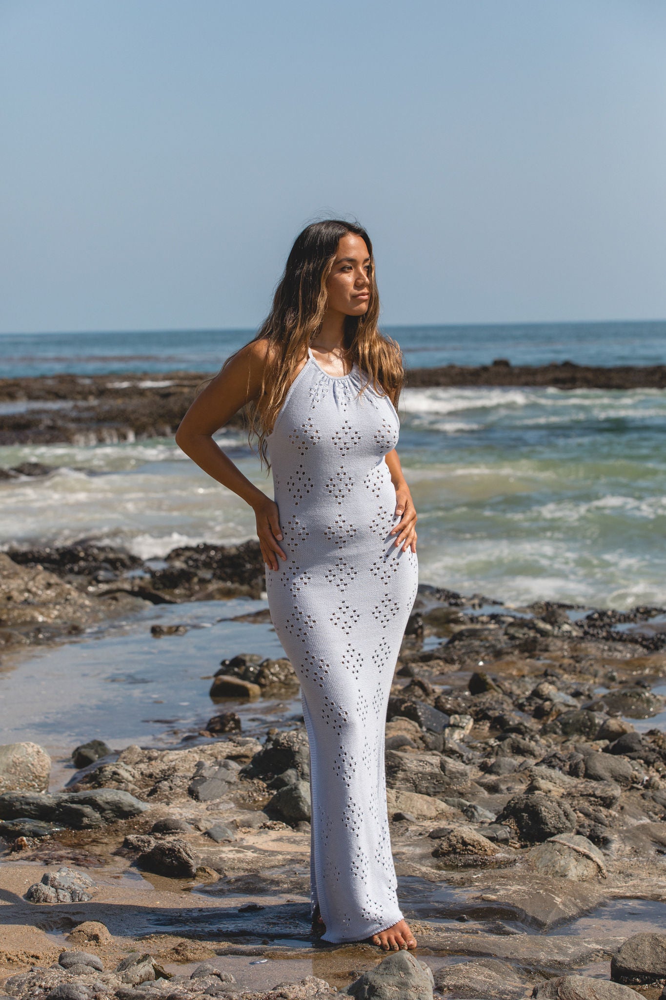 Sweet Tides Women's Knit Halter Dress - Summer Beach Cover Up, Casual Boho Maxi Dress for Vacation, Pool Party & Date Night
