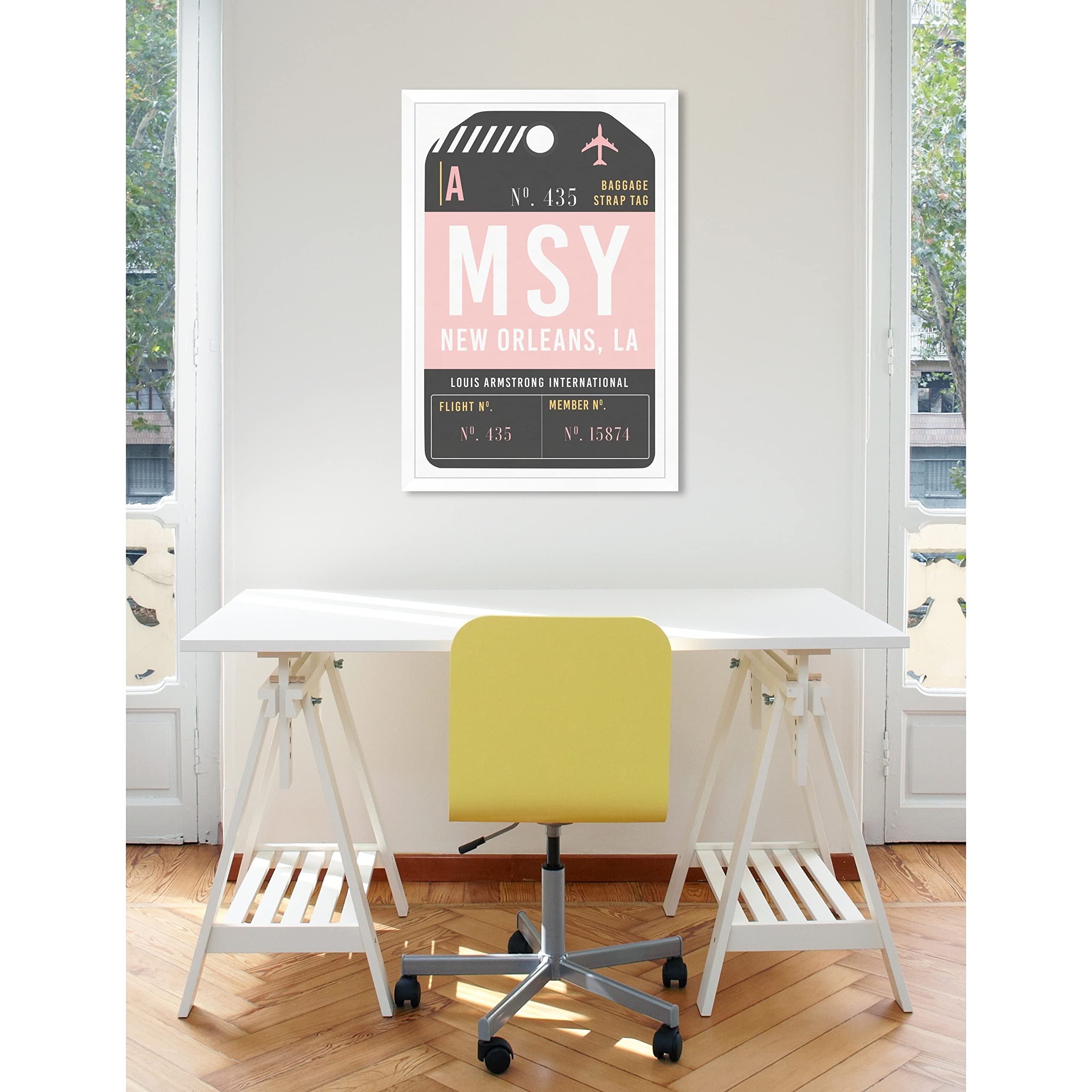 Oliver Gal 'New Orleans Luggage Tag' Framed Wall Art Print 24x36 Inches - Vintage Travel Decor for Living Room, Bedroom & Office