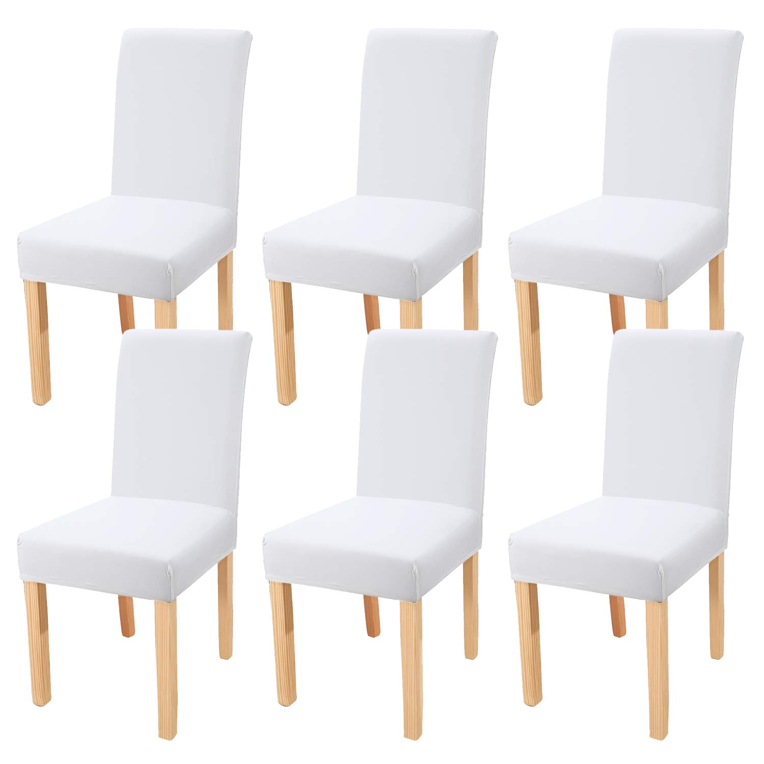 Stretch Spandex Dining Chair Covers - Washable & Removable Parson Chair Slipcovers for Kitchen, Dining Room & Office - Set of 6 White Seat Protectors for Home Decor & Furniture Protection