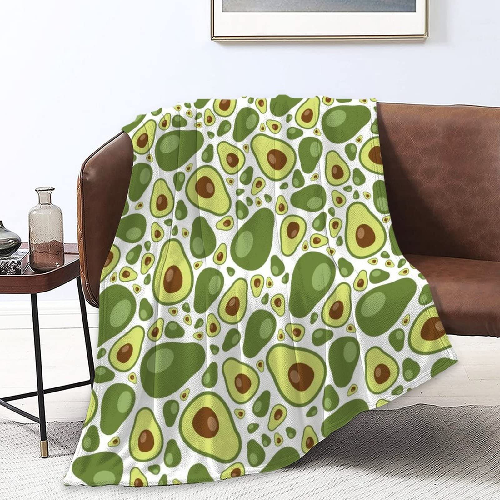 Lightweight Flannel Blanket - Small & Large Warm Throw Blanket with Avocado Pattern | Soft Fleece Blanket for Couch, Bed, Sofa & Chair | Queen & King Size (50x40 Inches) | Perfect for Fall Season, Cozy Home Decor & Gift Giving