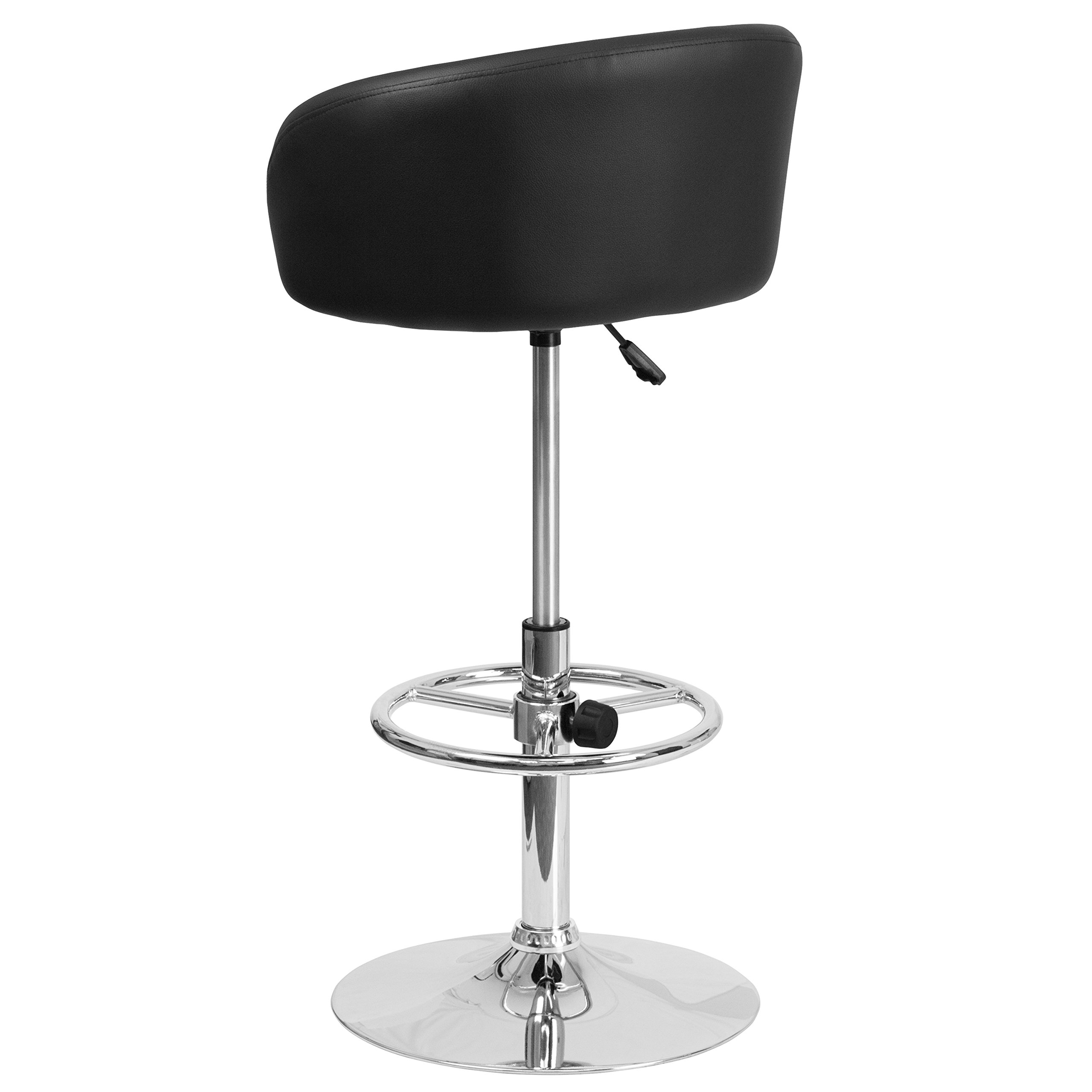 Adjustable Height Black Vinyl Bar Stool with Comfortable Barrel Back - Perfect for Kitchen Islands, Home Bars & Dining Countertops
