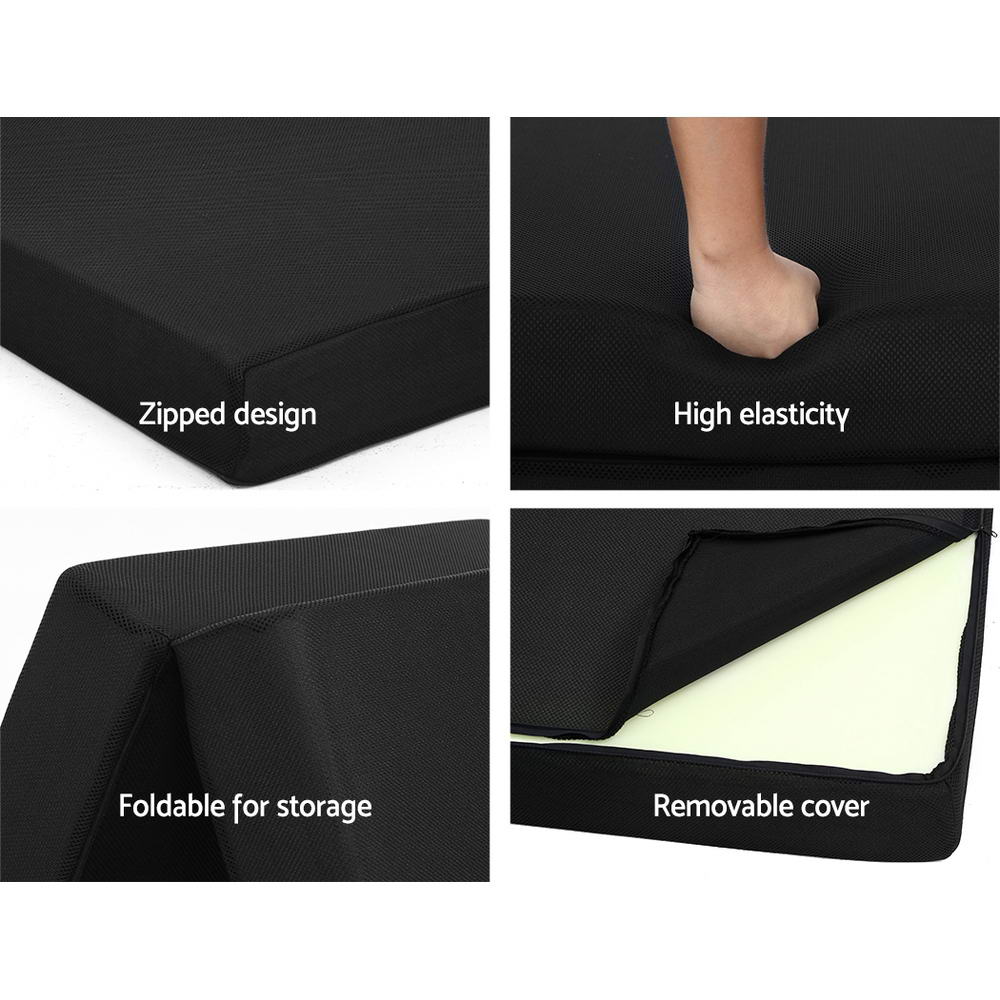 Portable Folding Foam Mattress - Single Size Sofa Bed with Air Mesh Fabric (Black) | Compact Guest Bed, Camping Mat & Space-Saving Home Solution