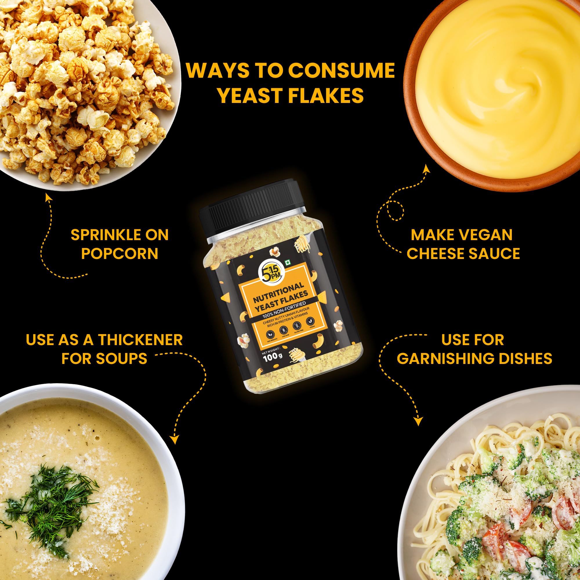 5:15 PM Nutritional Yeast Flakes - Unfortified 100g | Gluten-Free Vegan Seasoning | Rich in B Vitamins & Fiber | Non-GMO, Nutty Cheesy Flavor | Perfect for Popcorn, Pasta & Vegan Cooking