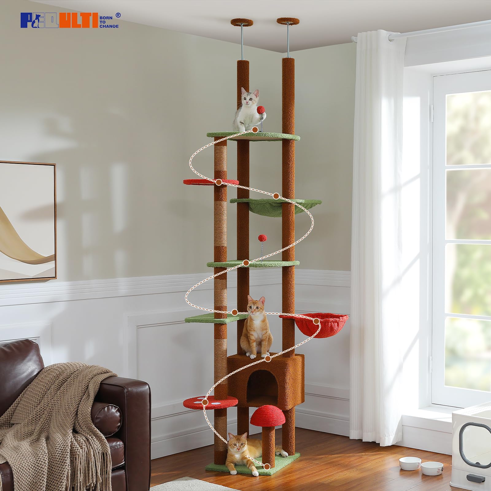 PEQULTI Adjustable Floor to Ceiling Cat Tree Tower (90.5