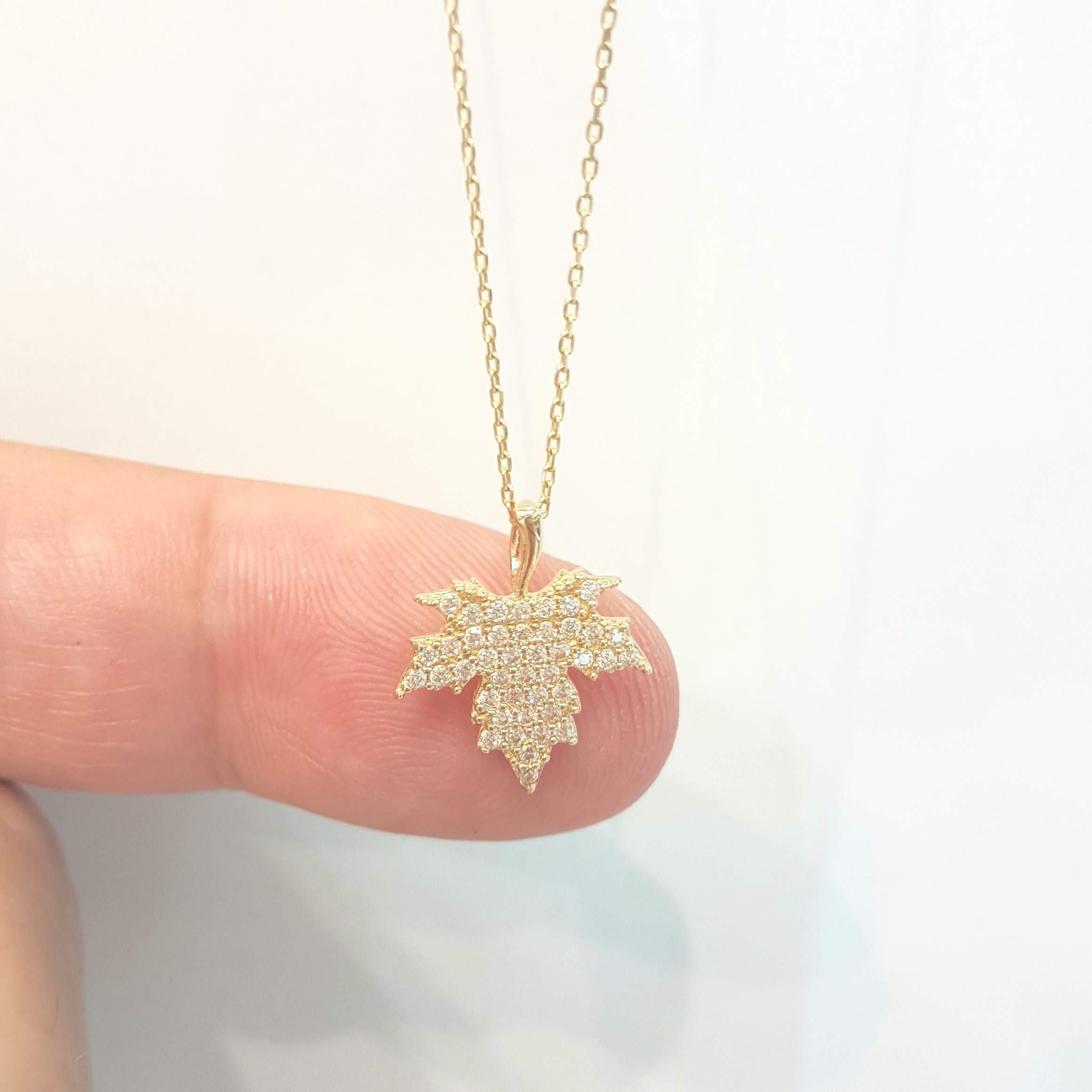 14K Solid Gold Maple Leaf Pendant Necklace for Women - Elegant Long Leaf Design, Real Gold Jewelry Gift for Her - Perfect for Fall Fashion, Thanksgiving, and Autumn Outfits