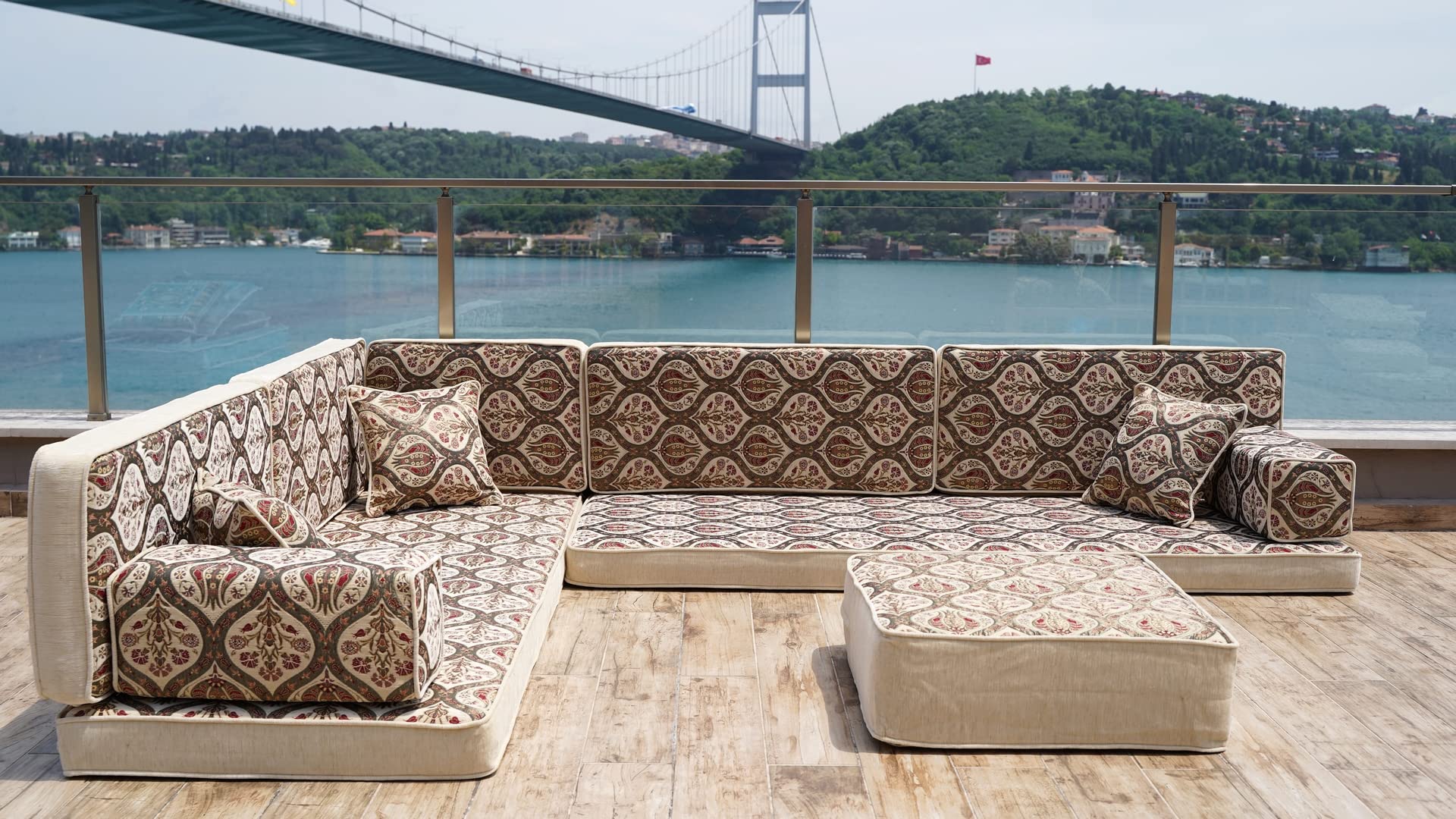 Handmade L-Shaped Arabic Floor Sofa Set - Traditional Moroccan Majlis Seating with Ottoman | Turkish & Middle Eastern Style Sectional Couch for Living Room, Lounge, and Cultural Gatherings
