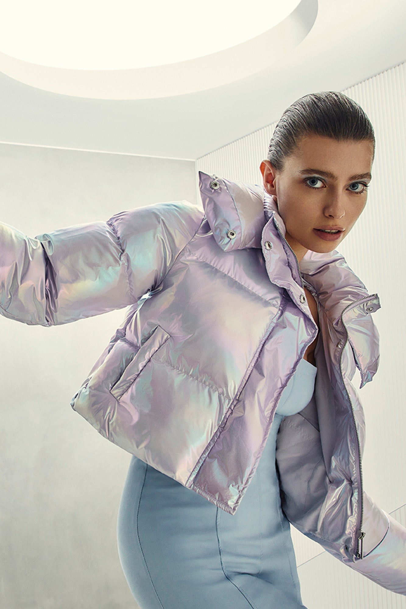 Fractals Puffer Jacket for Women - Frosted Lilac Winter Coat, Lightweight Waterproof Down Jacket for Cold Weather, Outdoor Activities & Casual Wear