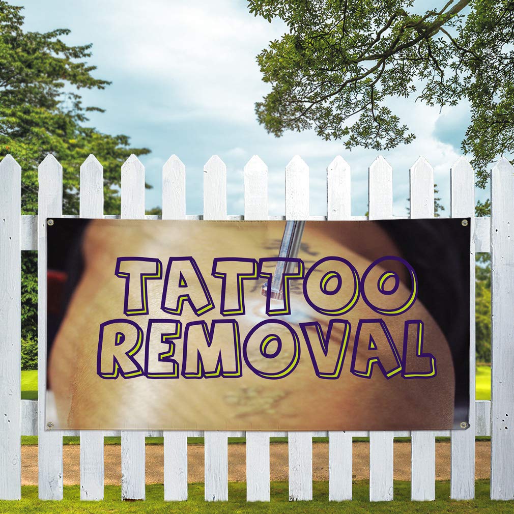 Custom Vinyl Banners 48x96 Inches - Heavy Duty Weatherproof Outdoor Sign with 8 Grommets for Tattoo Removal Advertising, Business Promotion & Yard Signs (Multiple Sizes Available) - Perfect for Trade Shows, Storefronts & Event Marketing