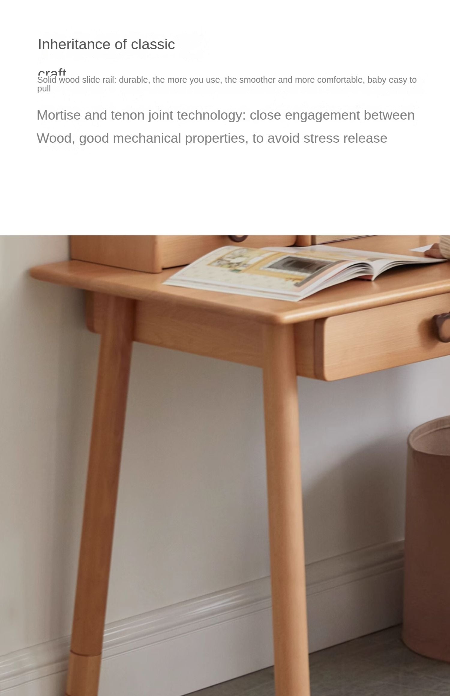 Solid Wood Kids Study Desk - Beech & Oak Wooden Children's Writing Table for Homework & Drawing | Perfect for Bedroom, Homeschool & Classroom Use