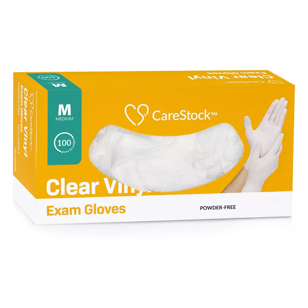 **CareStock Vinyl Exam Gloves - Ultra Strong, Slip-Resistant Textured Grip - Disposable Powder-Free Medical Gloves (Clear) - Ideal for Healthcare, Food Handling & Cleaning**
