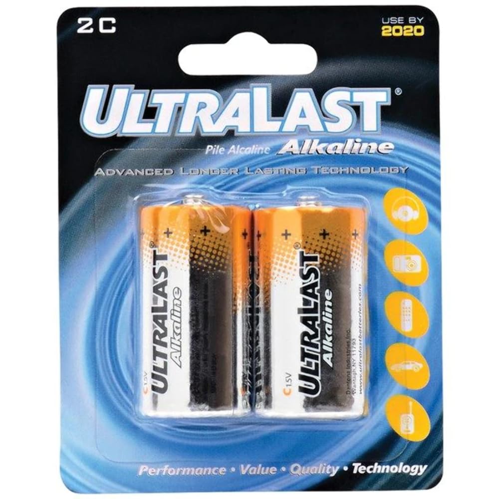 ULA2C C Alkaline Batteries 2-Pack - Long Lasting Power for Toys, Flashlights & Electronics (Multicolor)