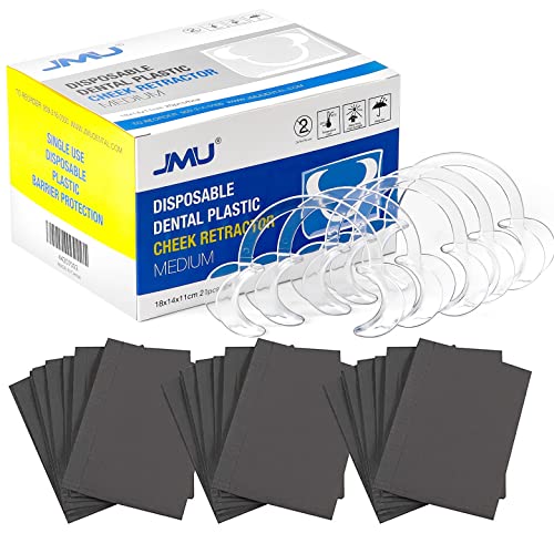 JMU Black Dental Bibs 3-Ply Waterproof Disposable - 20 Pack Individually Wrapped with Mouth Opener | Dental Exam, Teeth Cleaning & Oral Procedures | Hygienic Dentist Office Supplies