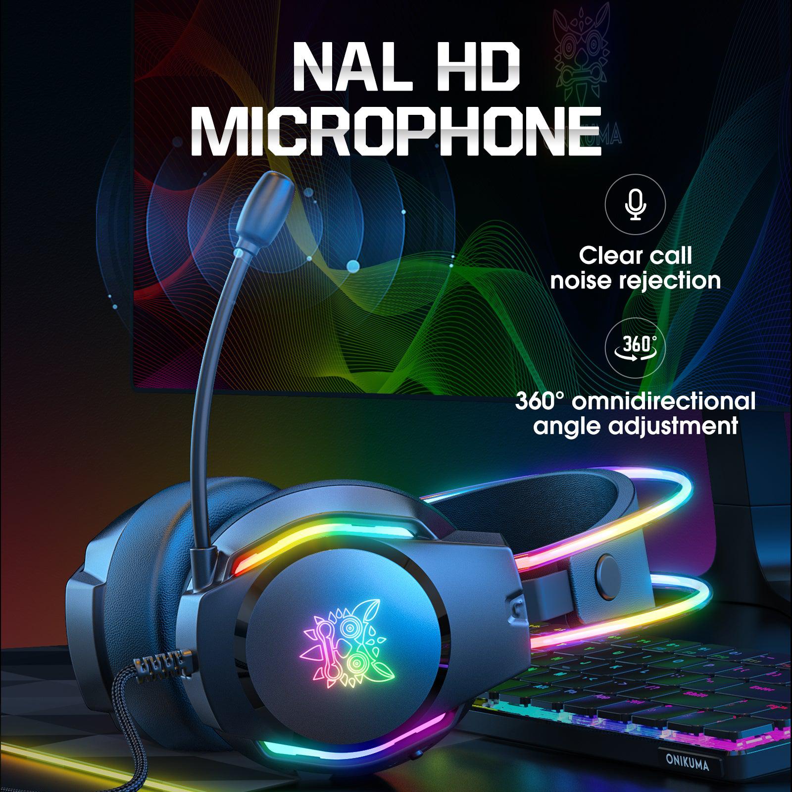 ONIKUMA X26 Gaming Headset with RGB Lights, Noise Cancelling Wired Headphones for PC, PS4, Xbox - Perfect for Competitive Gaming & Late-Night Sessions
