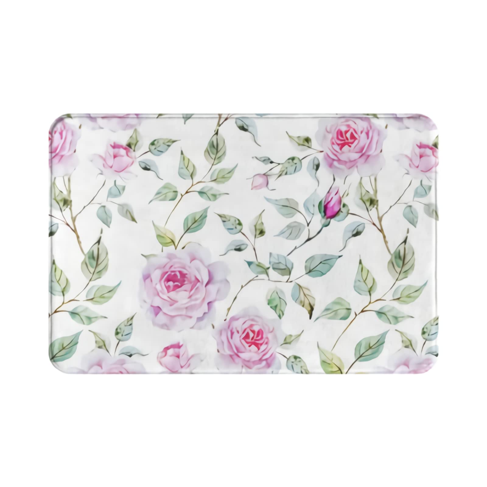 Non-Slip Washable Floral Watercolor Bath Mat Set - Pink Roses & Green Flowers Bathroom Rug, Kitchen Floor Mat, Bedroom Carpet (15.7x26.3 in) for Entryway, Indoor Decor & Cozy Home Comfort