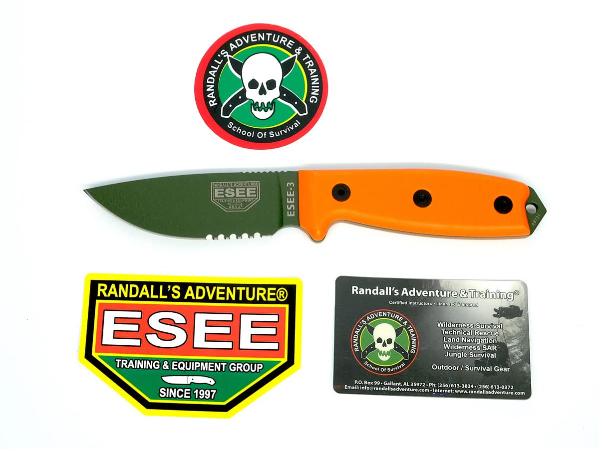 ESEE Model 3 Serrated Survival Knife with G-10 Handle - Tactical Outdoor Knife for Camping, Hunting & Bushcraft - 3S-KO-OD