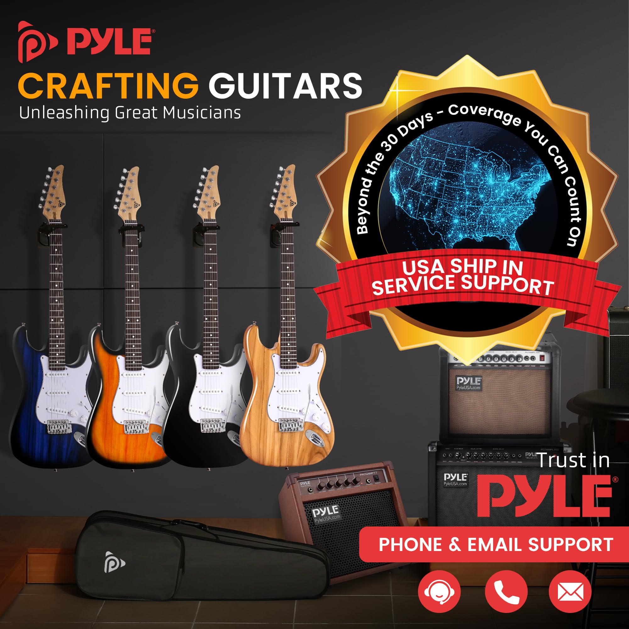 Pyle Full Size Electric Guitar Starter Kit with 5W Amp, Gig Bag, Accessories - ST-Style Beginner Guitar with 22 Frets, Paulownia Wood Body in Sunburst Finish | Perfect for Learning, Practice & Home Performances