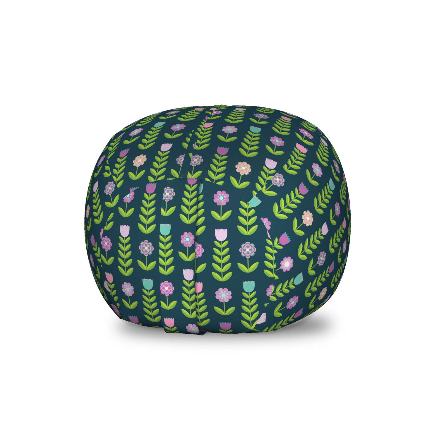 Ambesonne Floral Storage Toy Bag Chair - Geometric Flower Design Stuffed Animal Organizer, Washable Small Size in Fern Green & Dark Teal | Kids Room Decor, Playroom Storage, Nursery Organization Solution