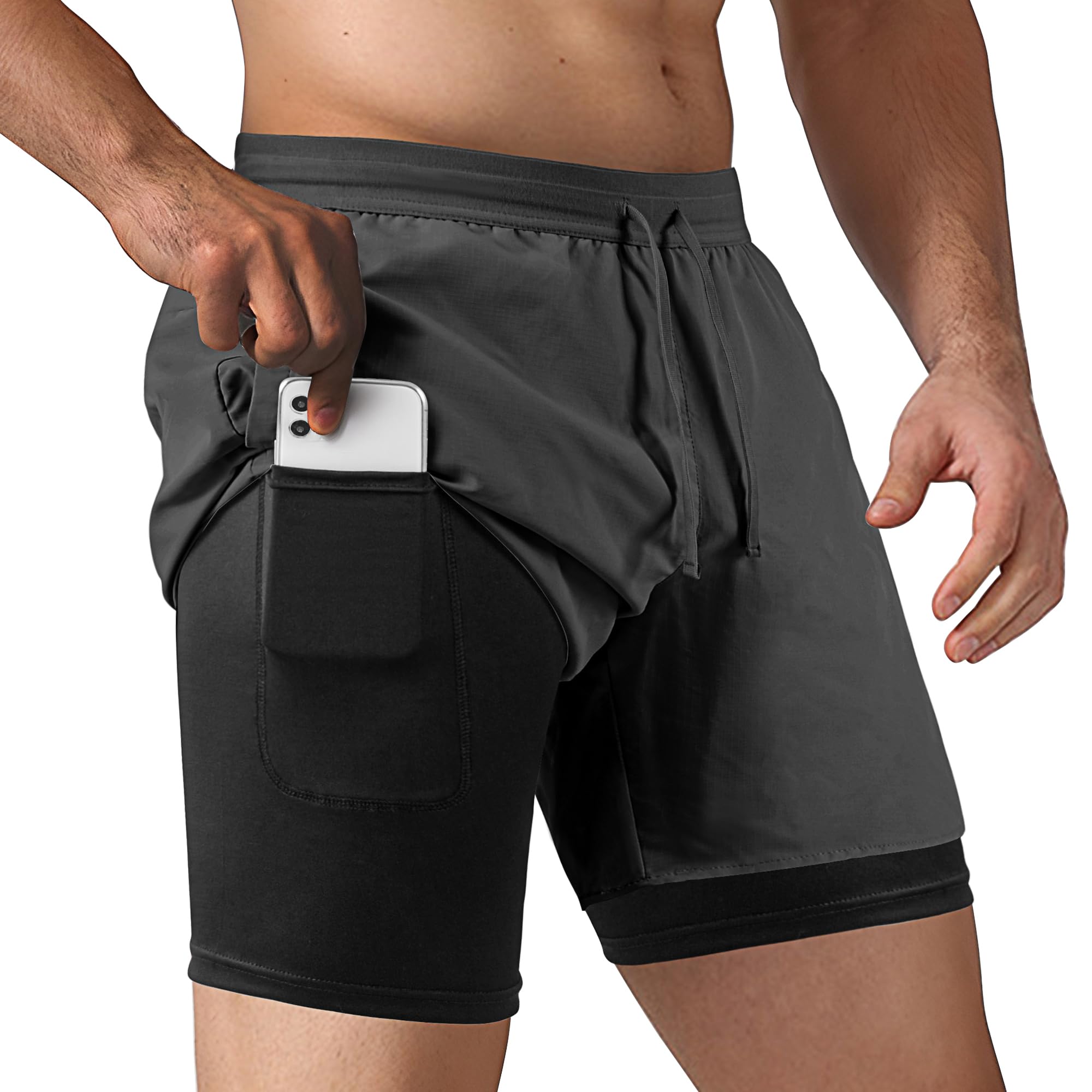 NIMOJIRO Men's 2-in-1 Running Shorts with Liner - Quick Dry Athletic Workout Shorts for Gym Training, Jogging & Outdoor Sports - Perfect for Running, Basketball & Fitness Activities