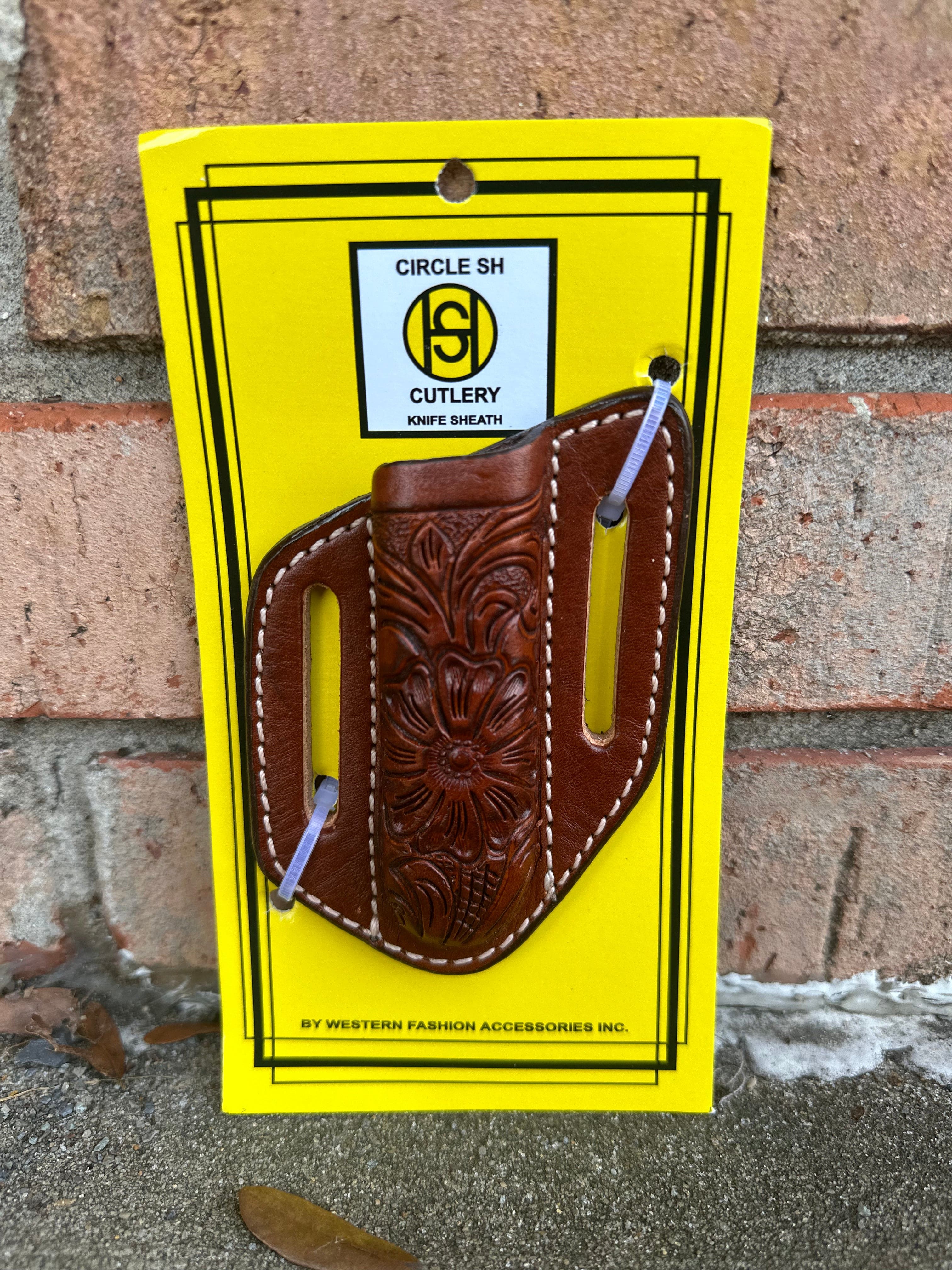 Circle SH Floral Tooled Leather Knife Sheath KS 128 - Handmade Western Style for Hunting, Camping & Outdoor Adventures