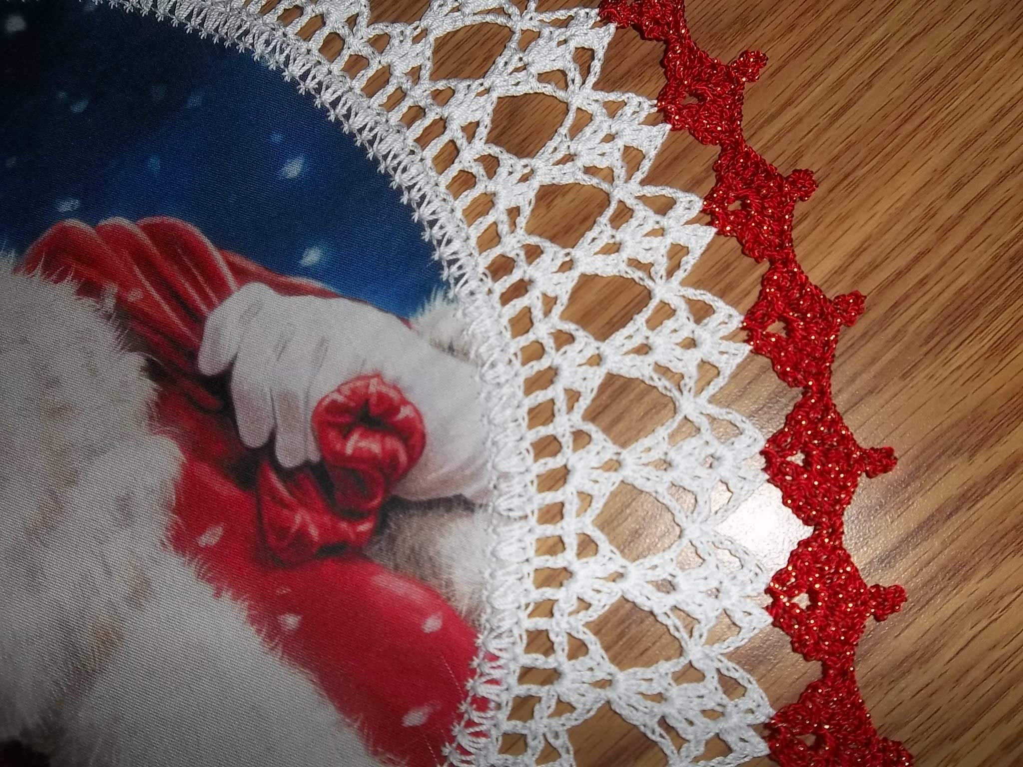 Handmade Crochet Christmas Doily Santa Table Topper - 18 Inch Round Holiday Table Decoration for Christmas Dinner, Party Centerpiece & Festive Home Decor