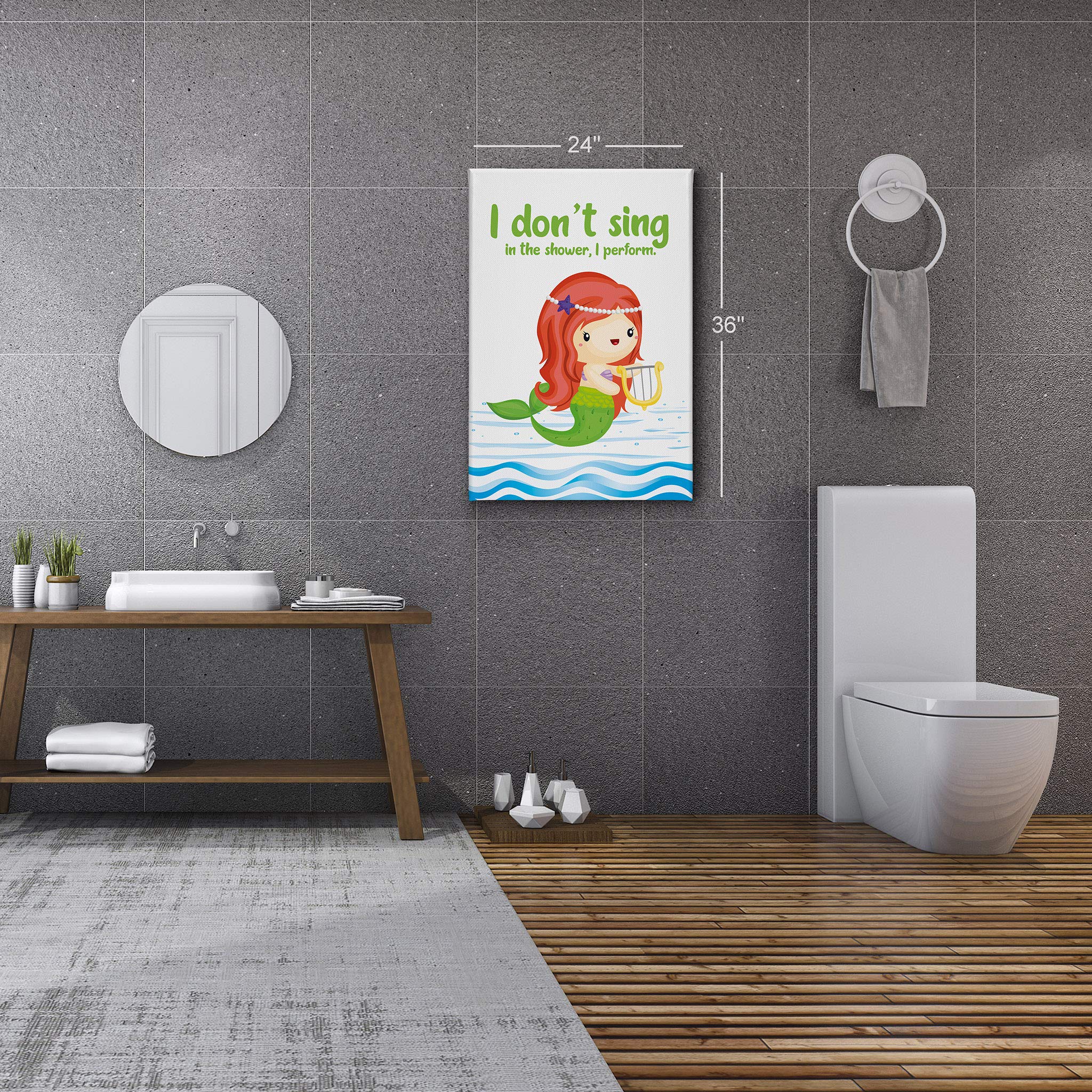 Funny Bathroom Wall Art - 'I Don't Sing in the Shower, I Perform' Canvas Print | Mermaid-Themed Kids Bathroom Decor | Ready-to-Hang Nursery Wall Sign (40x30 Inches) | Perfect for Bathrooms, Kids' Rooms & Coastal-Themed Decor | Made in USA