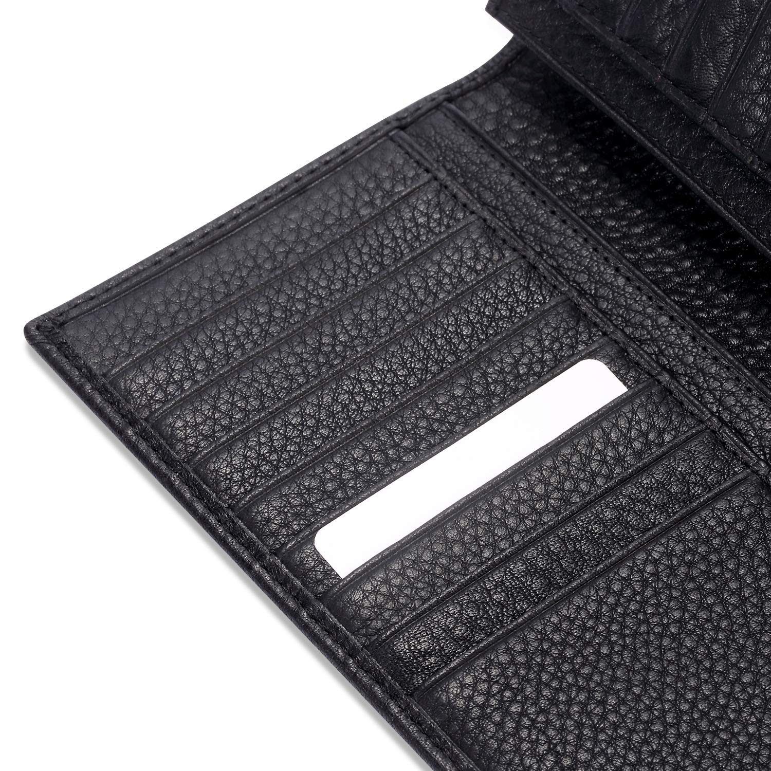 Premium HISCOW Bifold Long Wallet - 15 Credit Card Slots, RFID Blocking, Genuine Italian Calfskin Leather (Pebbled Black) - Perfect for Business, Travel & Everyday Use