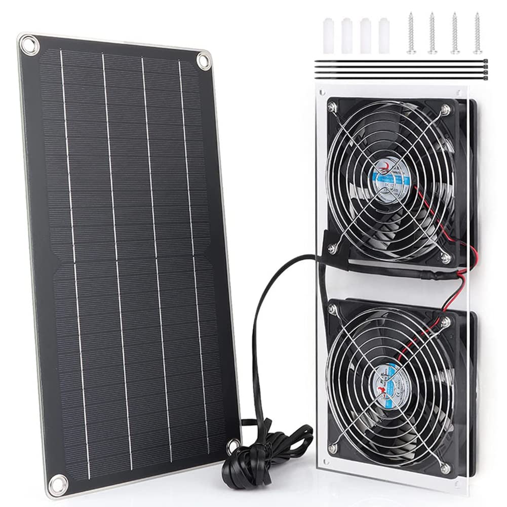10W Dual Solar Panel Exhaust Fan Kit - Solar Powered Ventilation System for Chicken Coops, Greenhouses, Dog Houses & Sheds - Outdoor Cooling & Air Circulation Solution for Home, Kennel & Agricultural Use