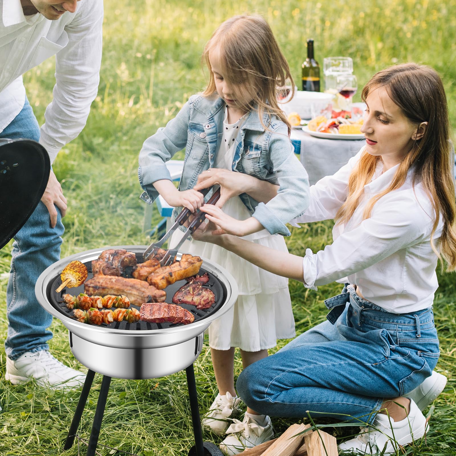 Portable Korean BBQ Grill - Non-Stick Round Charcoal Stove for Camping & Picnics