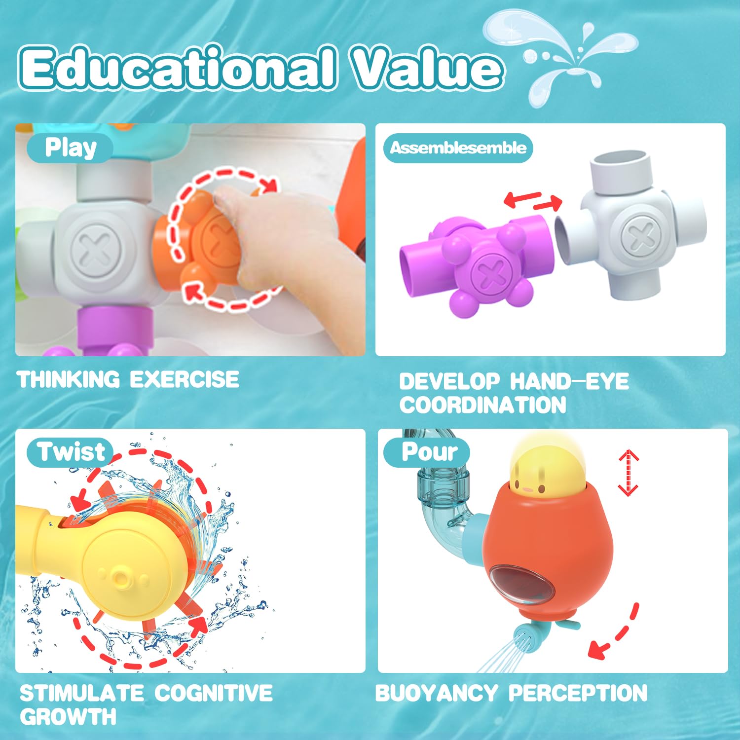 STEM Educational Bath Toys for Kids Ages 3-8 | 21-Piece DIY Water Pipe Building Kit | Mold-Free Bathtub Wall Toys | Engineering Learning Gift for Toddlers | Perfect for Bath Time Play & Early STEM Development