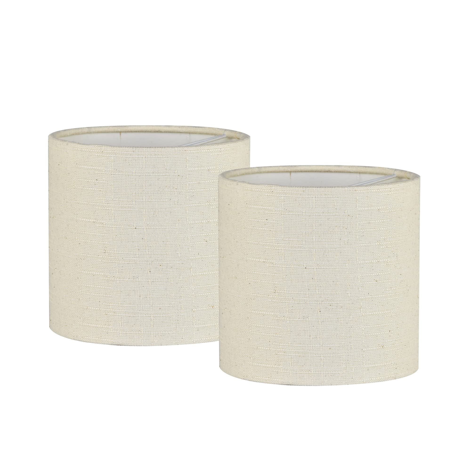 LAMPWELL MEMO Clip-on Small Fabric Lamp Shades for Table, Chandelier & Wall Lamps - Set of 2 Beige Linen Drum Shades (5.2