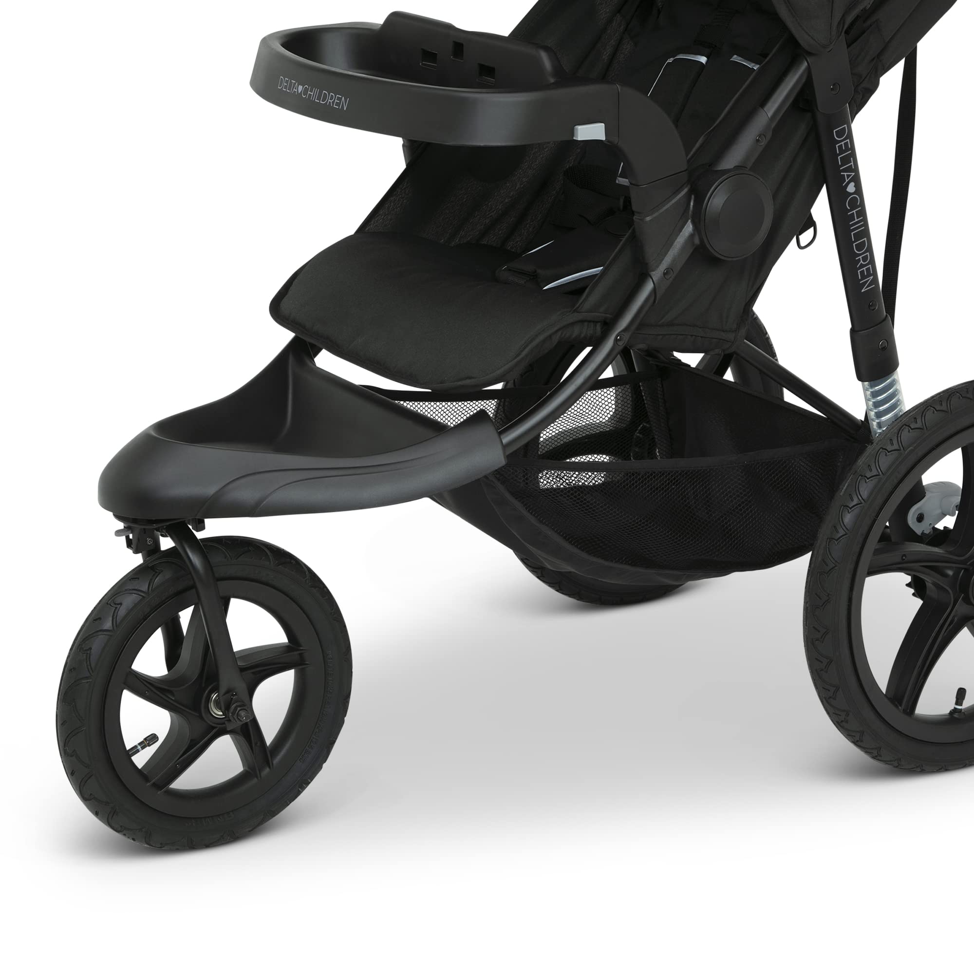 Delta Children Apollo Jogging Stroller - Lightweight Shock-Absorbing Frame with Adjustable Canopy & Reclining Seat - Compatible with Infant Car Seats (Black) - Perfect for Running, Walking & Outdoor Adventures with Baby