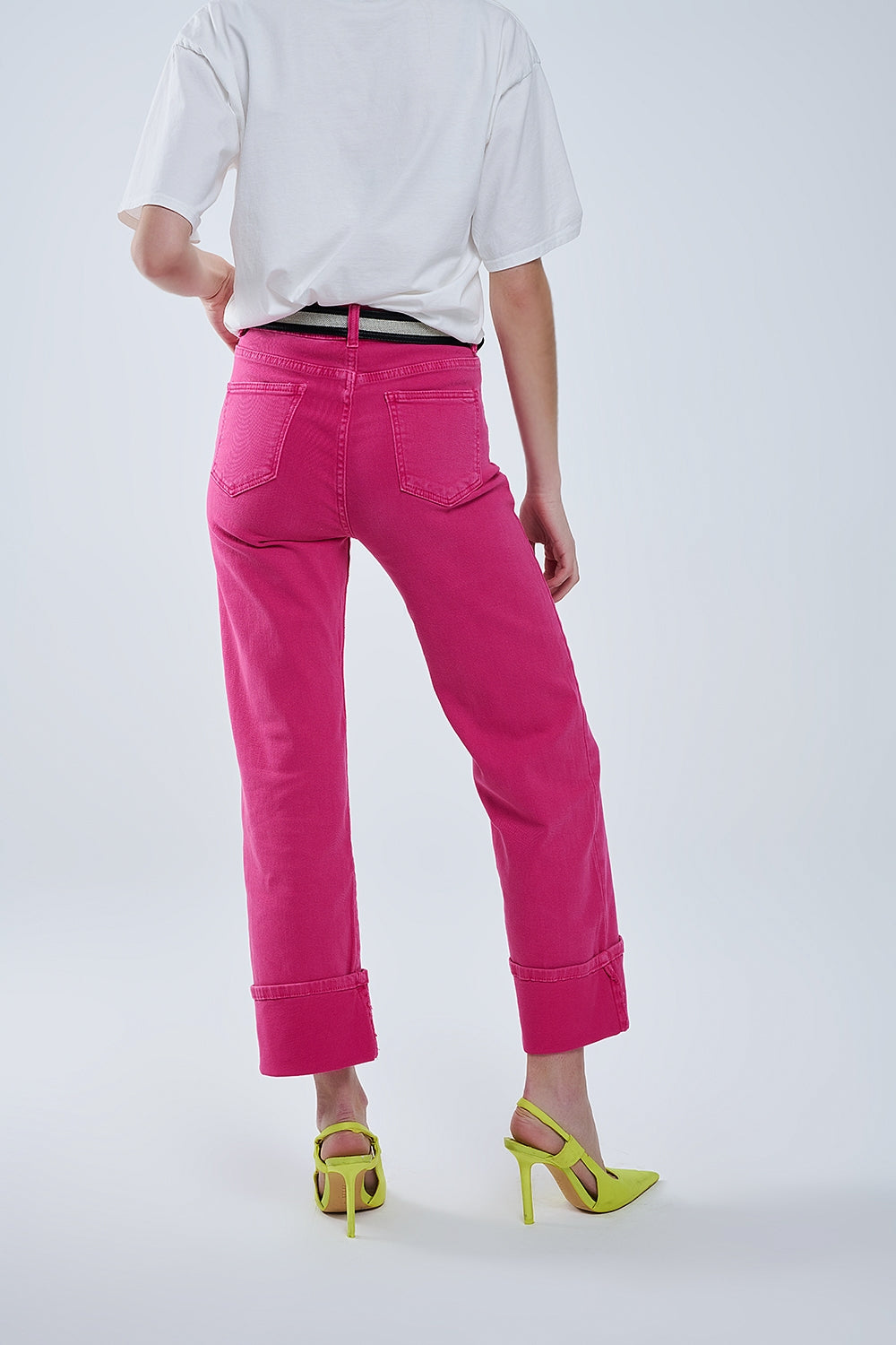 Magenta High-Waisted Straight Leg Pants with Short Hem - Perfect for Office Wear, Casual Outings & Date Nights