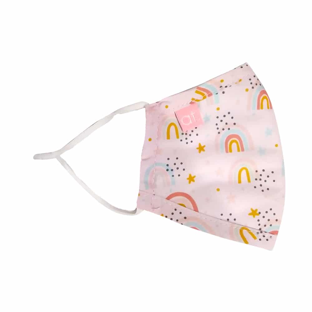 Annabel Trends Kids Face Mask - 3-Ply Washable Reusable Pink Rainbow Design for School, Travel & Daily Protection
