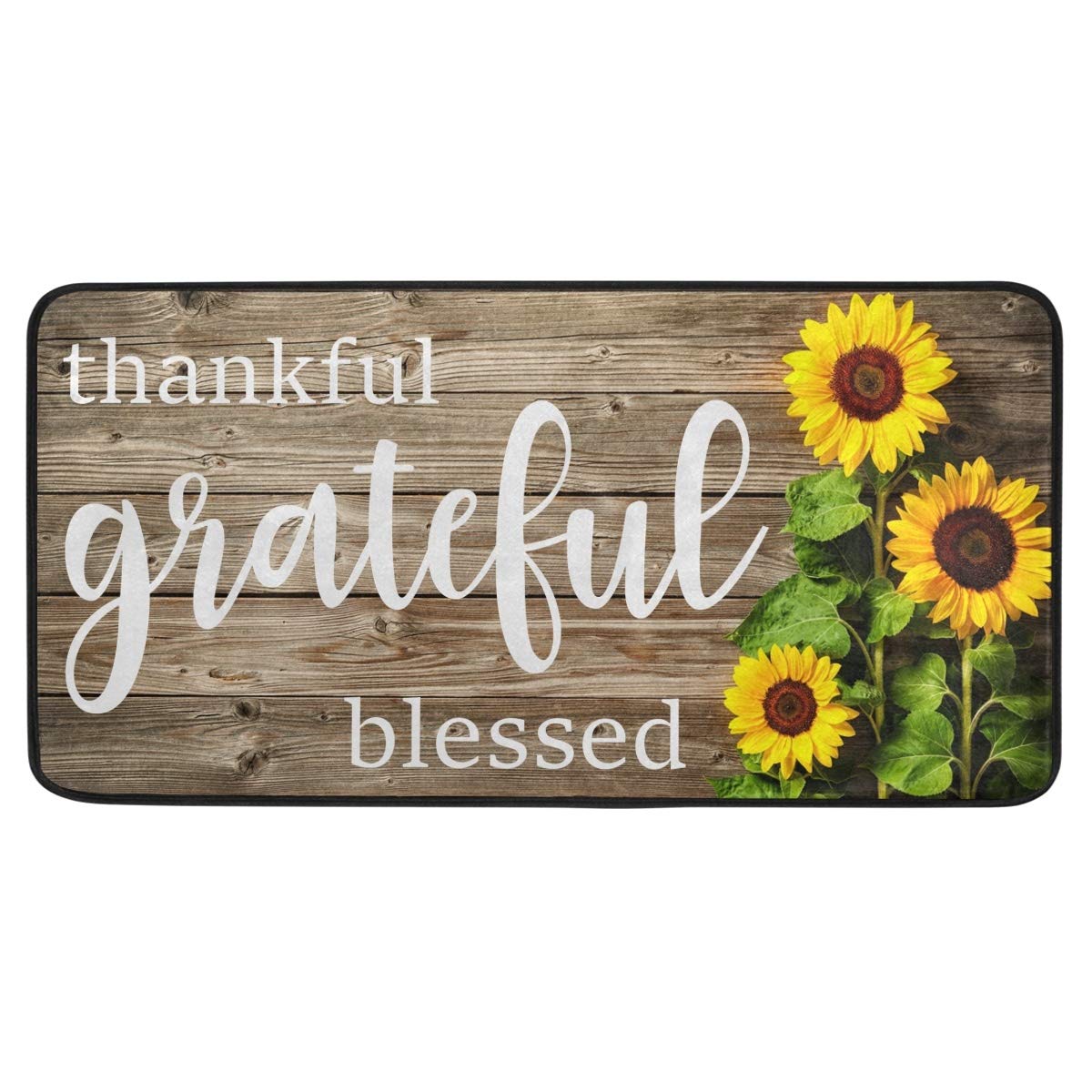Non-Slip Sunflower Kitchen Rug - Washable Fall Floor Mat with Cushion Comfort, Farmhouse Decor for Thankful & Grateful Home - Perfect for Kitchens, Entryways, and Cozy Farmhouse Style
