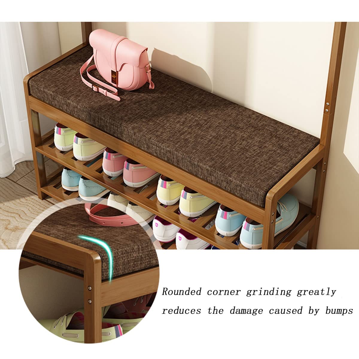 OTBK 3-in-1 Bamboo Entryway Storage Bench - 70cm Hall Tree with Coat Rack & Shoe Storage | Perfect for Small Spaces, Mudroom Organization & Home Entryway Décor