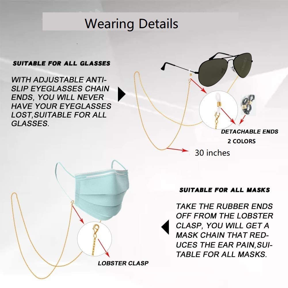 Trendy Eyeglass Chain Mask Holder with Pear and Butterfly Charm - Stylish and Functional Glasses Strap for Women & Men - Perfect for Reading, Driving, and Outdoor Activities