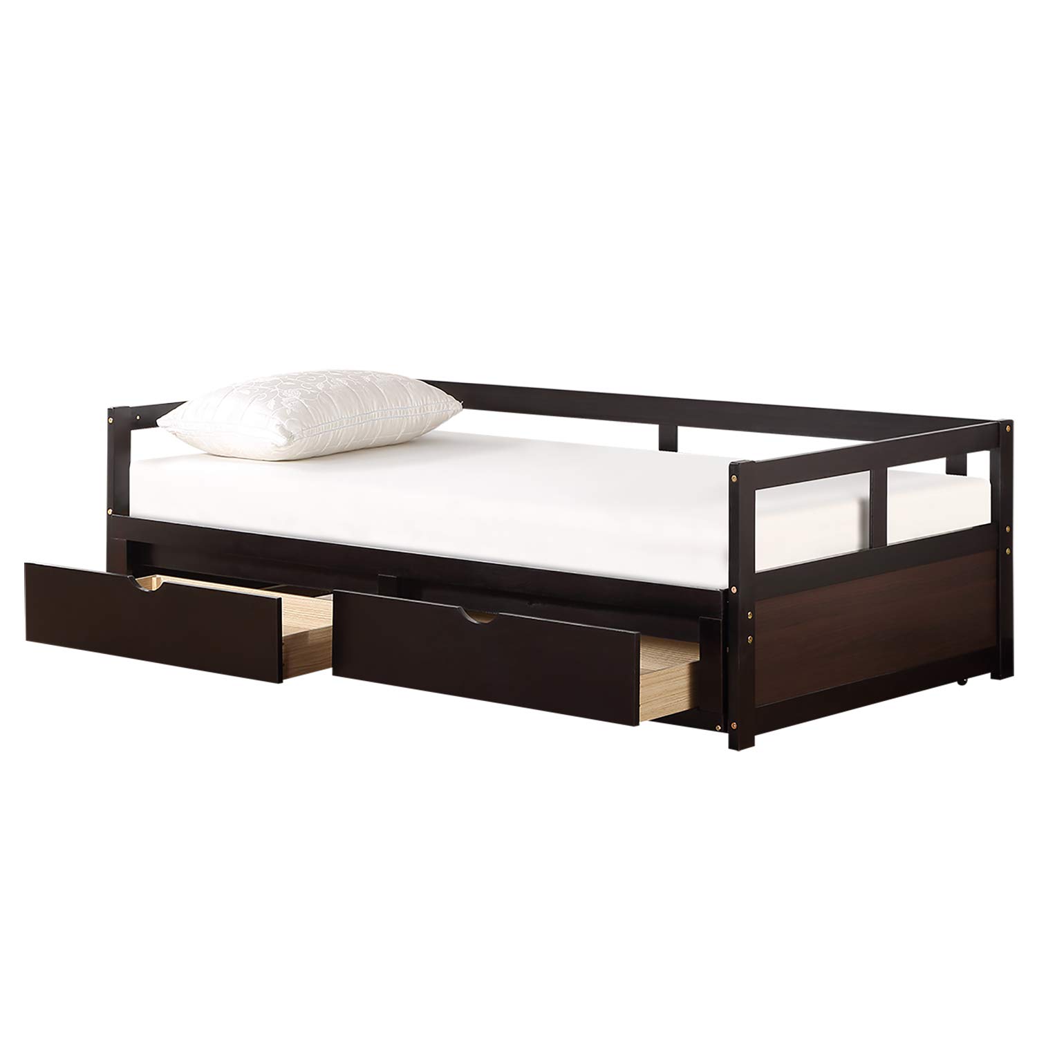Bellemave Daybed with Trundle and Drawers - Convertible Twin to King Size Sofa Bed - Solid Wood Extendable Sleeper for Small Spaces - Espresso Finish - Perfect for Guest Room, Living Room & Studio Apartments