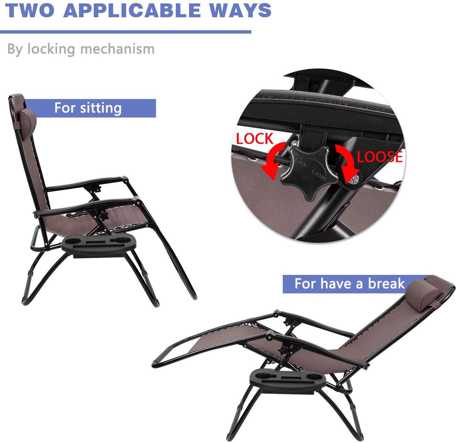 Homall Zero Gravity Reclining Chair - Patio, Lawn, Poolside & Beach Lounge Chair with Pillows - Heavy Duty Folding Outdoor Recliner for Backyard, Camping & Relaxation (Set of 2, Brown) - Perfect for Sunbathing, Reading & Outdoor Lounging