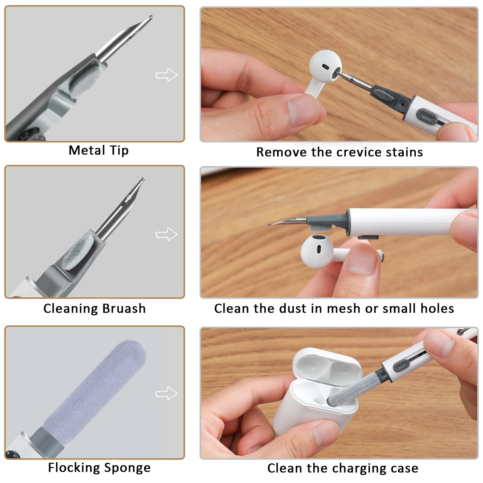 Premium AirPods Cleaning Kit - Multi-Function Cleaning Pen with Soft Brush & Flocking Sponge for AirPods Pro 1/2/3, Bluetooth Earbuds, Charging Cases & Smartphones - Perfect for Home, Office & Travel Use (1 Piece)