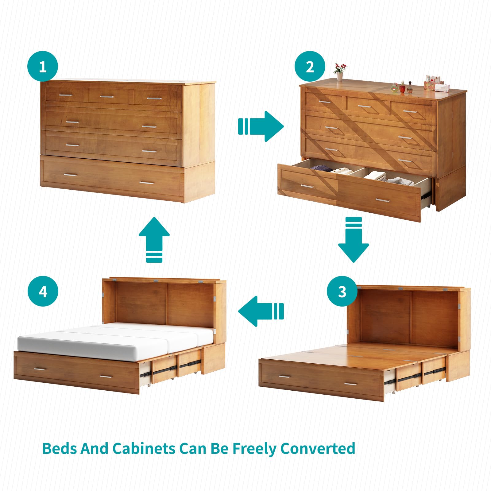 BALUS Queen Size Murphy Bed Cabinet with USB Charging Station - 63