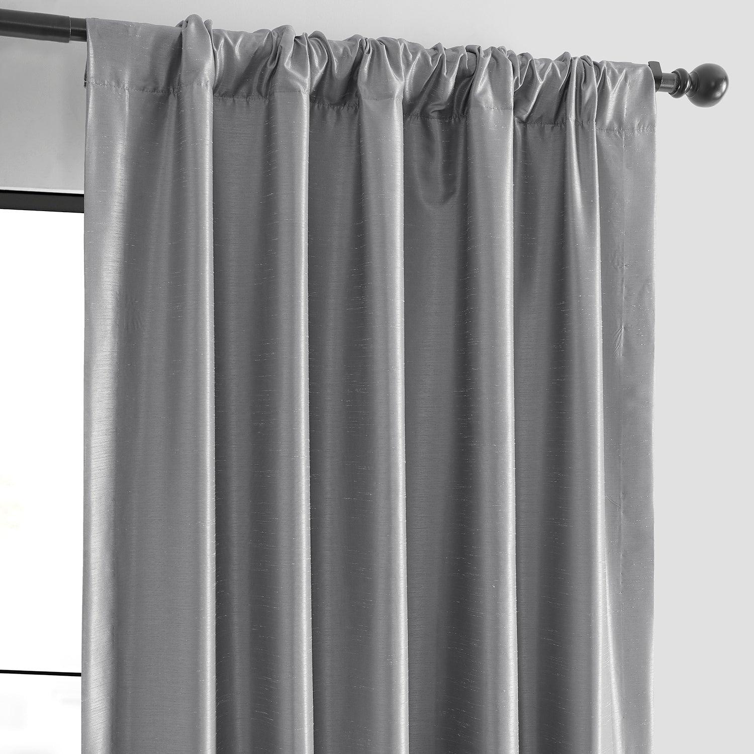Storm Grey Vintage Textured Faux Dupioni Silk Blackout Curtains - Thermal Insulated Window Drapes for Living Room & Bedroom