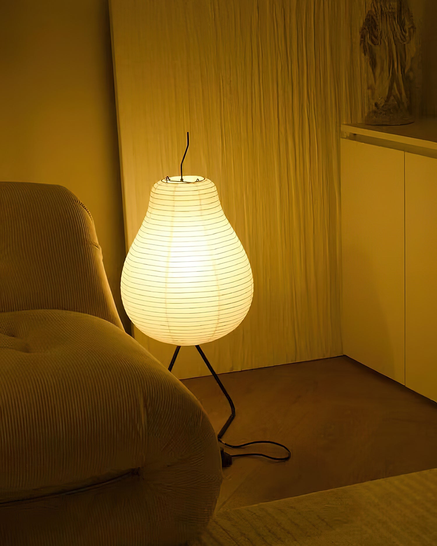 Handmade Pear Rice Paper Floor Lamp - Natural Bamboo Frame, Soft Ambient Lighting for Living Room, Bedroom, or Office Decor
