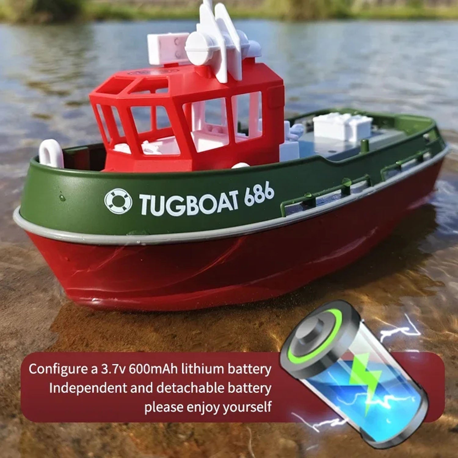 1/72 Scale Heng Long 2.4GHz Remote Control Tugboat - Dual Motor RC Towboat with Powerful Simulation - Ready to Run (RTR) 23x10x15cm - Perfect for Pool, Lake or Bathtub Water Play