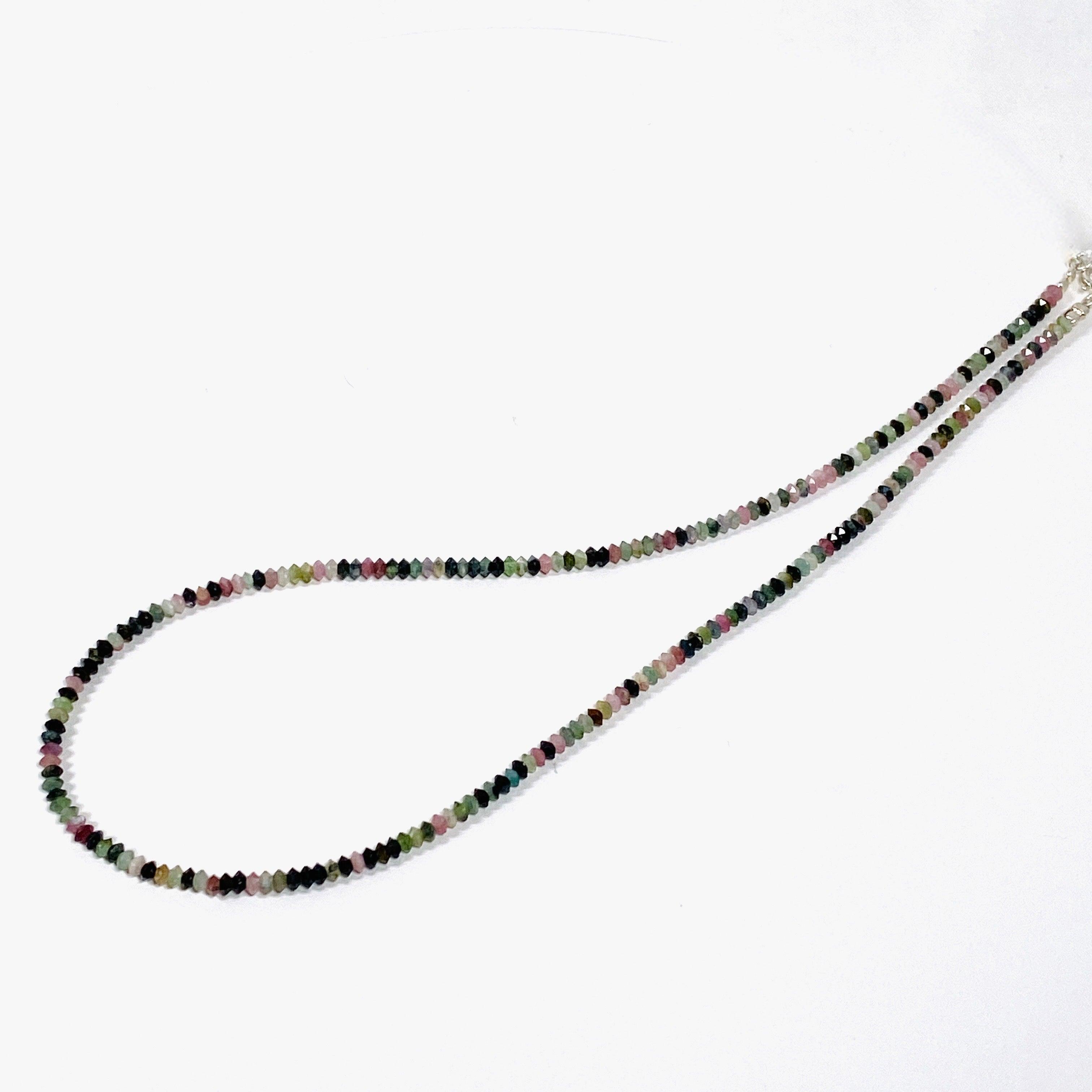 Micro Bead Necklace with Tourmaline Stones - Mixed Colors for Yoga, Meditation & Boho Fashion