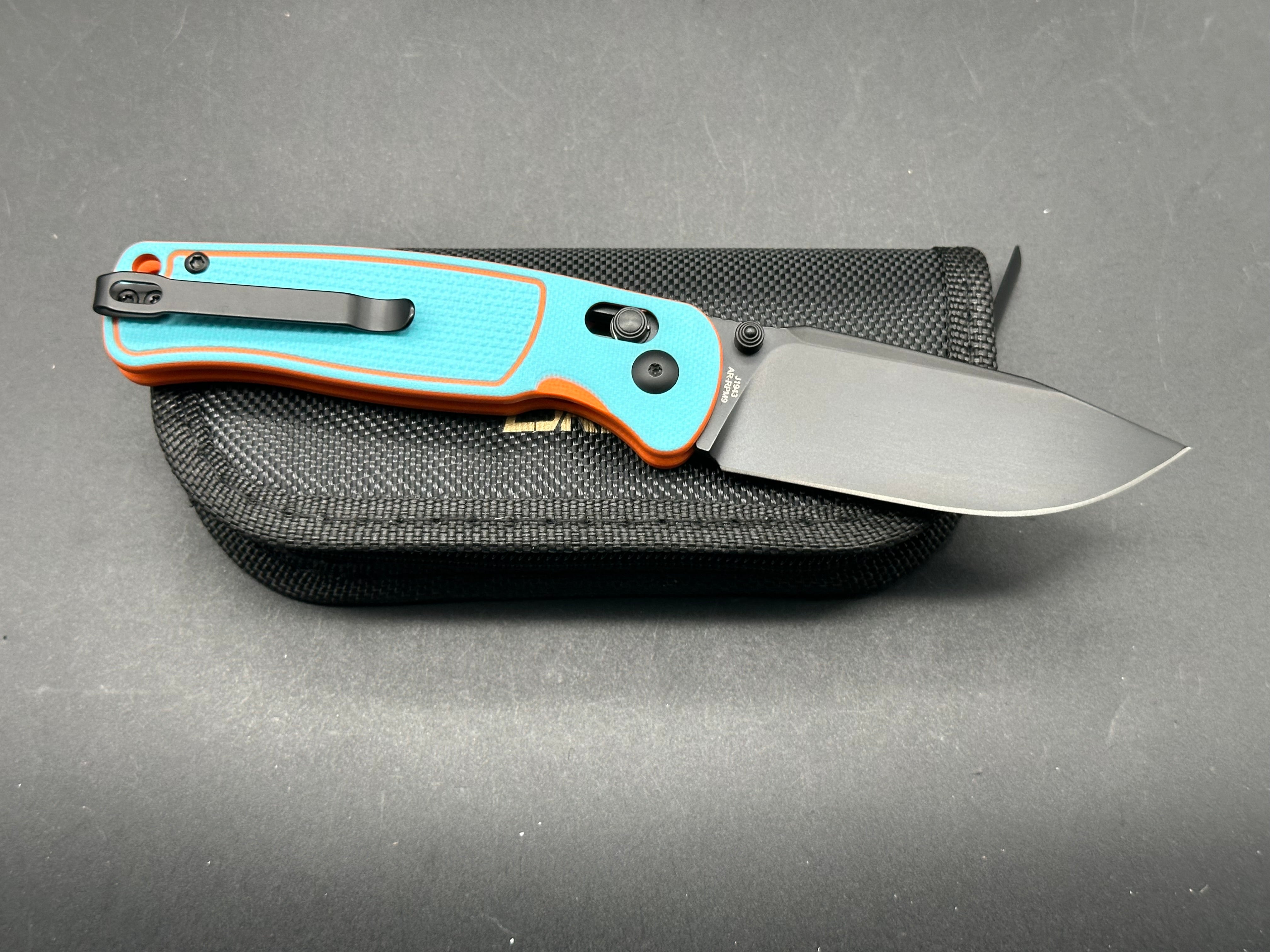 CJRB SHALE Folding Pocket Knife - Blue/Orange G10 Handle, Black PVD Coated AR-RPM9 Steel Blade | EDC, Outdoor Camping, Hiking & Survival Tool